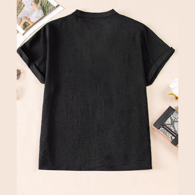 Jackee Black Notched Neck Batwing Sleeve Lightweight Blouse