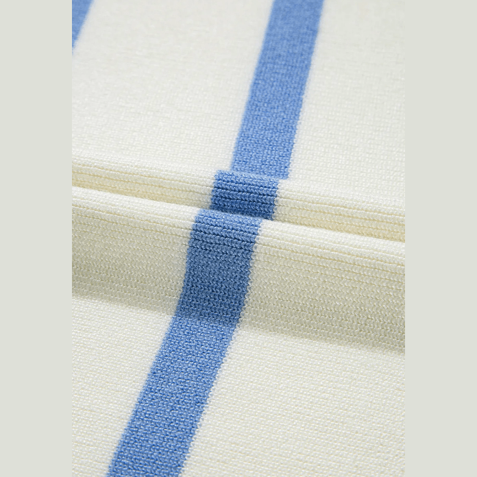 Kyndell Sky Blue Stripe Split V Neck Collared Ribbed Sweater Vest