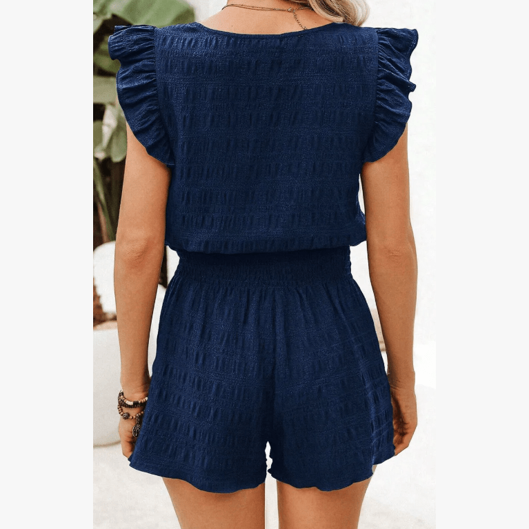 Janna Textured Square Neck Top and Shirred High Waist Shorts Set