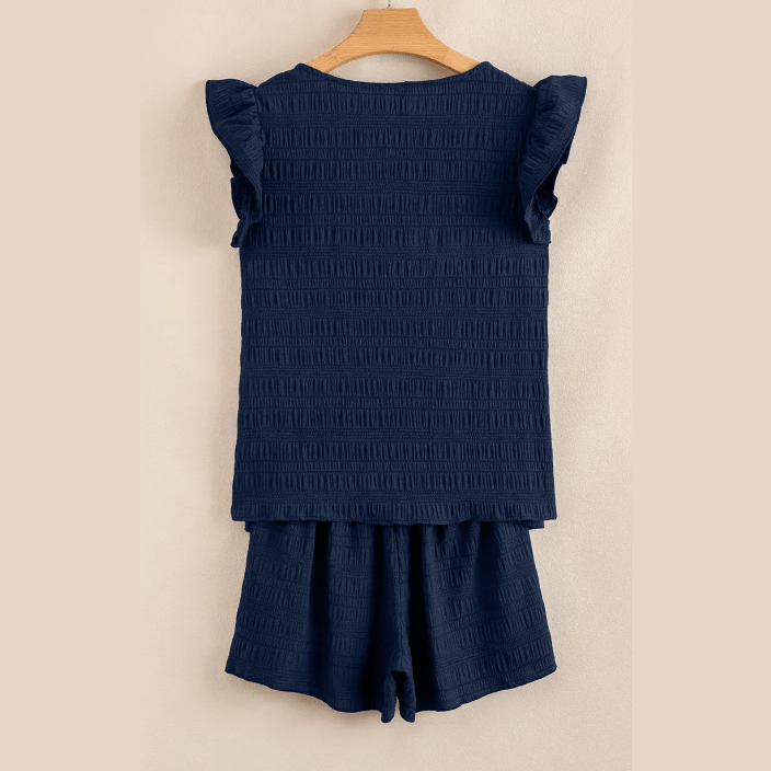 Janna Textured Square Neck Top and Shirred High Waist Shorts Set