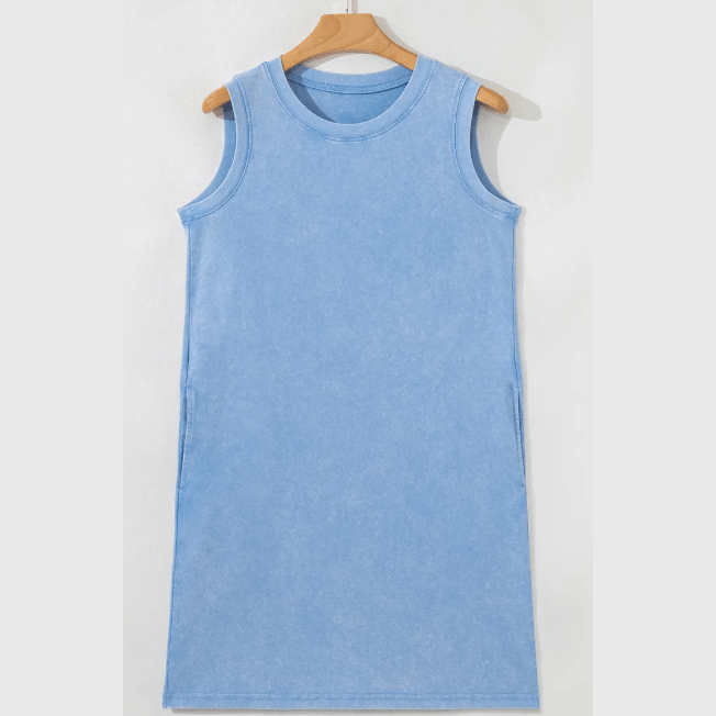 Paris Blue Mineral Wash Tank Mini Dress with Pockets