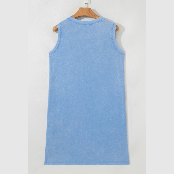Paris Blue Mineral Wash Tank Mini Dress with Pockets