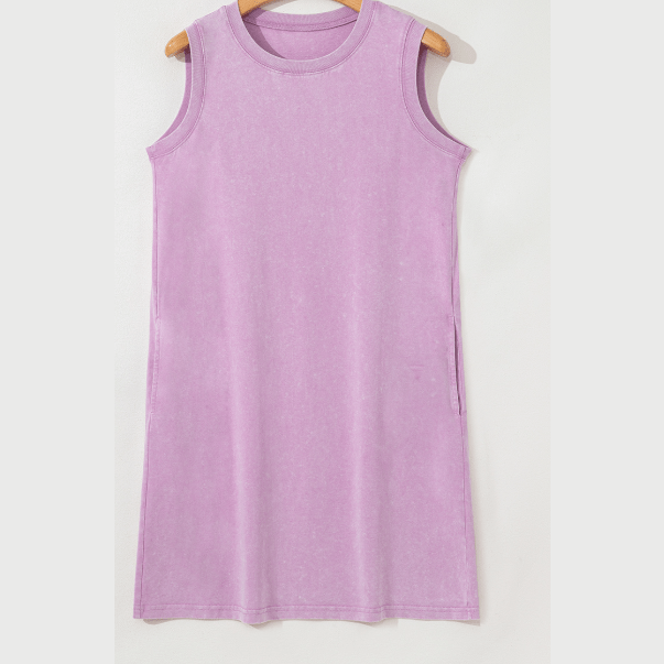 Paris Purple Mineral Wash Tank Mini Dress with Pockets