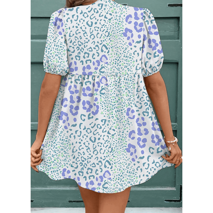 Regan Floral Contrast Purple Bow Puff Sleeve Mini Dress