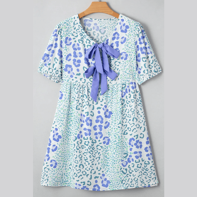 Regan Floral Contrast Purple Bow Puff Sleeve Mini Dress