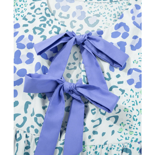Regan Floral Contrast Purple Bow Puff Sleeve Mini Dress