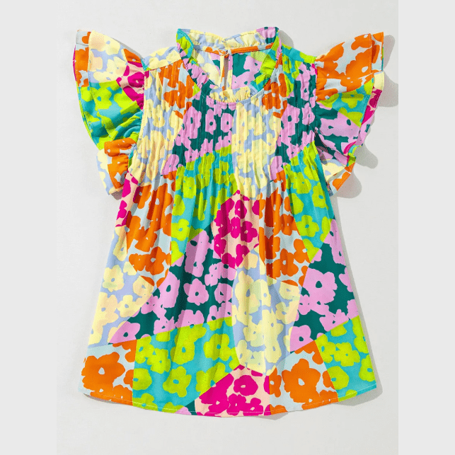 Colette Multicolour Abstract Print Pleated Flutter Sleeve Blouse