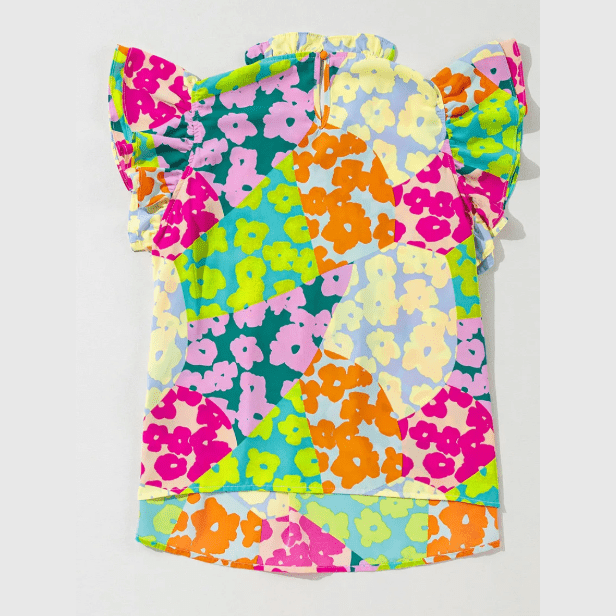 Colette Multicolour Abstract Print Pleated Flutter Sleeve Blouse