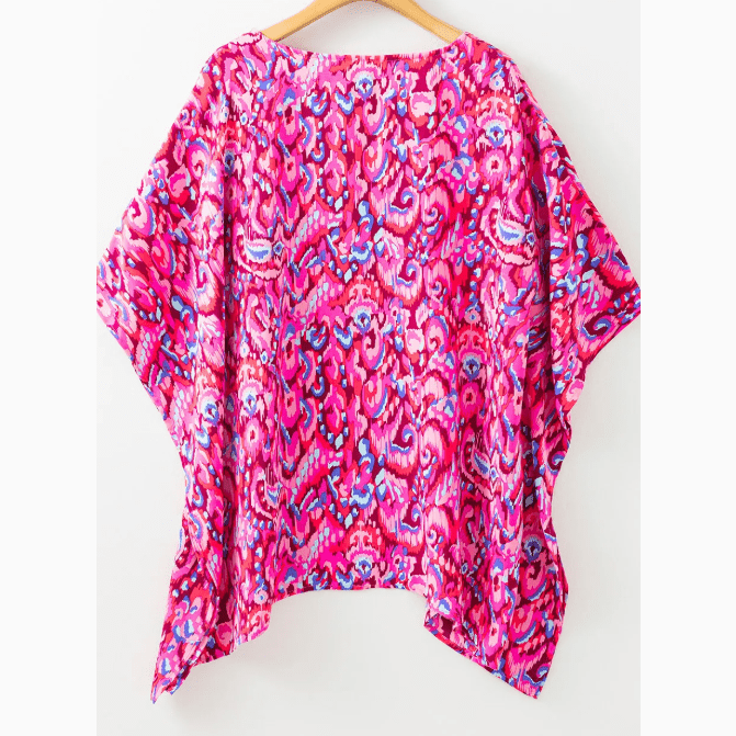 Flossie Pink Abstract Print V Neck Half Sleeve Loose Fit Tunic Blouse