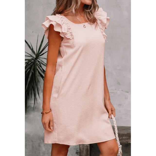 Rosalina Pink Textured Flutter Sleeve Square Neck Bow Back Mini Dress