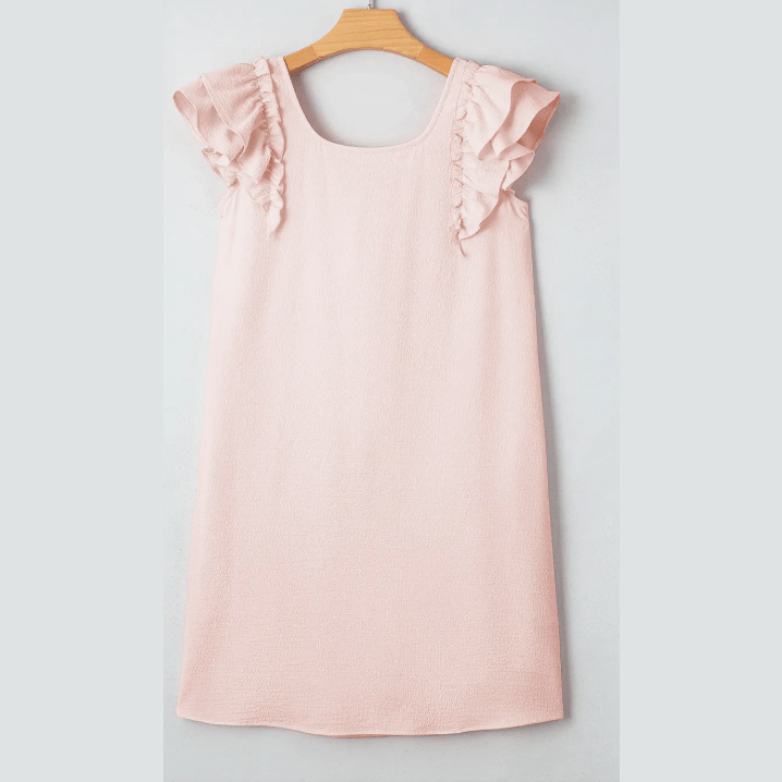 Rosalina Pink Textured Flutter Sleeve Square Neck Bow Back Mini Dress