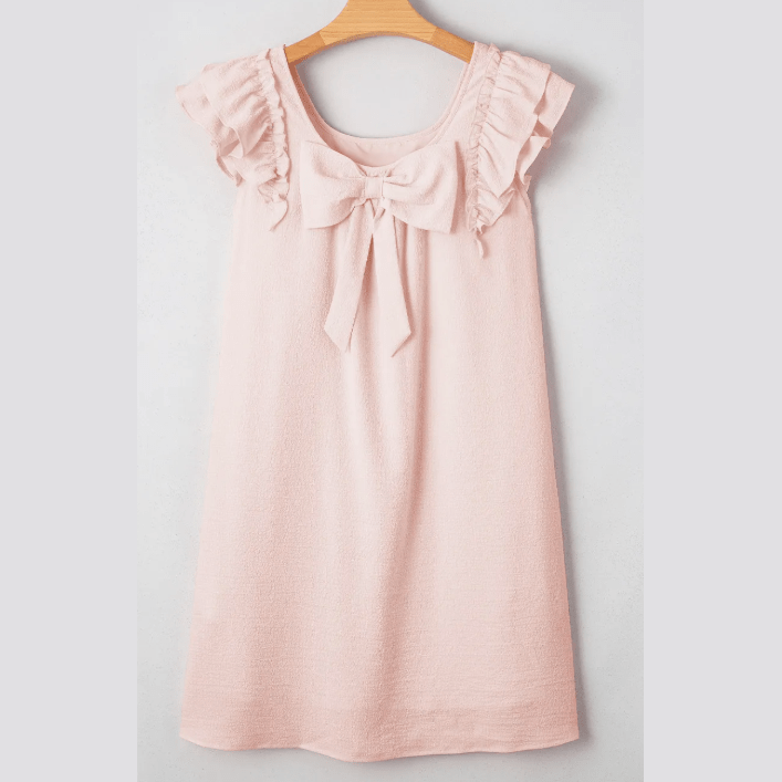 Rosalina Pink Textured Flutter Sleeve Square Neck Bow Back Mini Dress