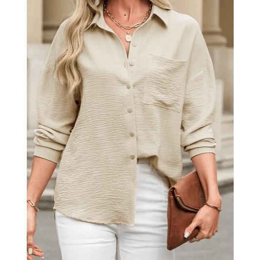 Liv Beige Pure Color Patch Pocket Shirt