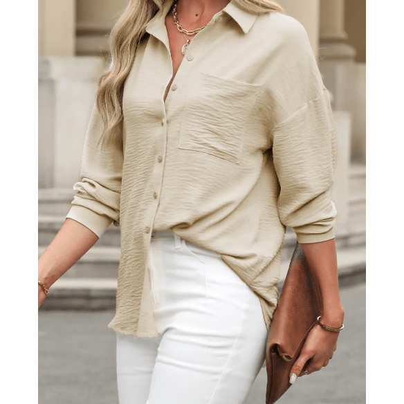 Liv Beige Pure Color Patch Pocket Shirt