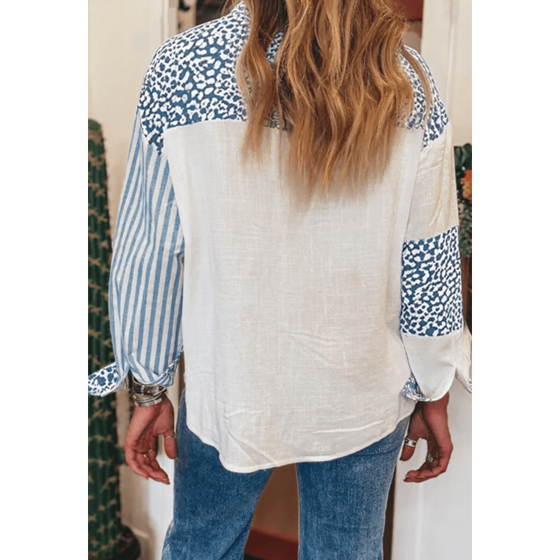 Shalee Sky Blue Leopard Striped Western Casual Shirt