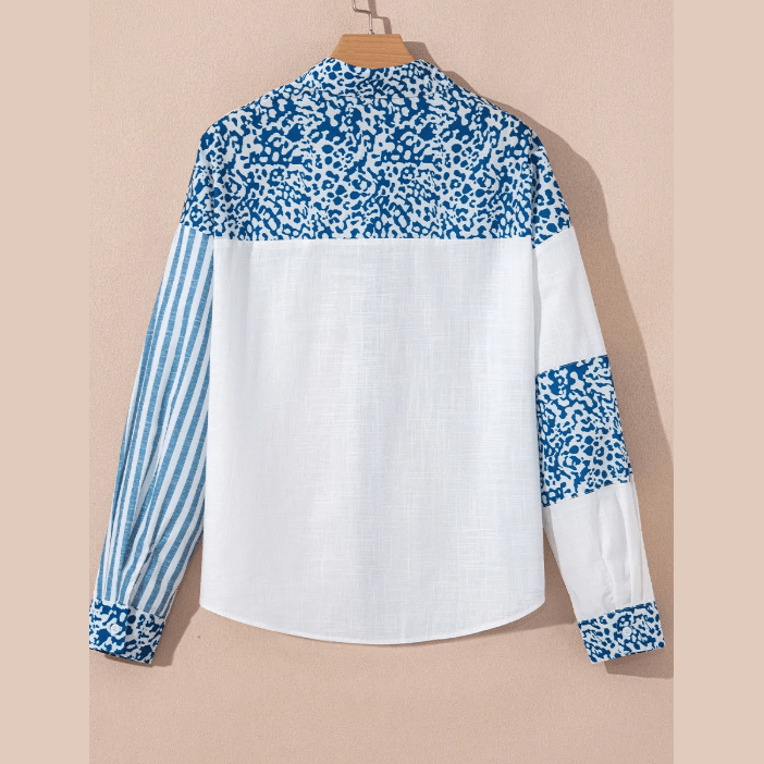 Shalee Sky Blue Leopard Striped Western Casual Shirt