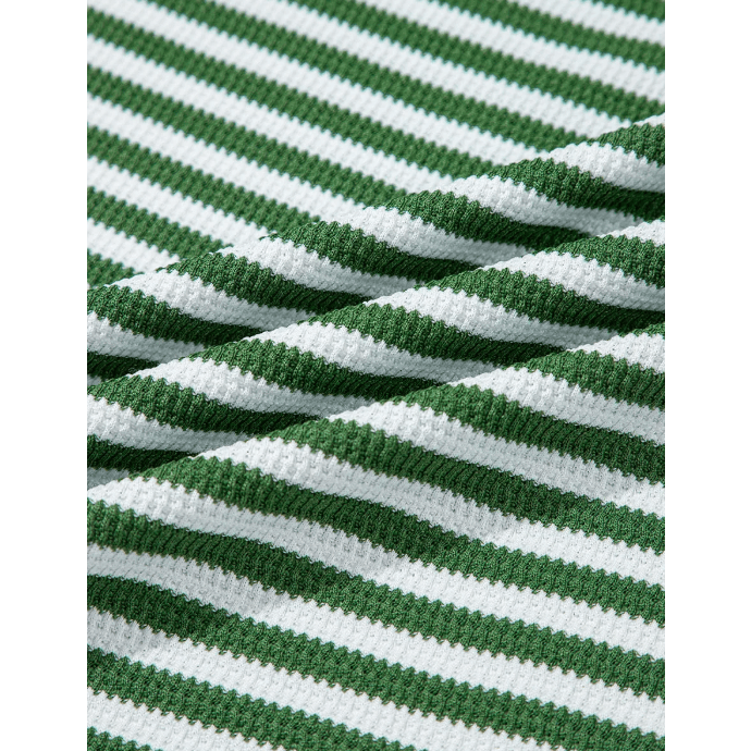 Arianna Green Stripe Thermal Knit Drop Shoulder Casual Top