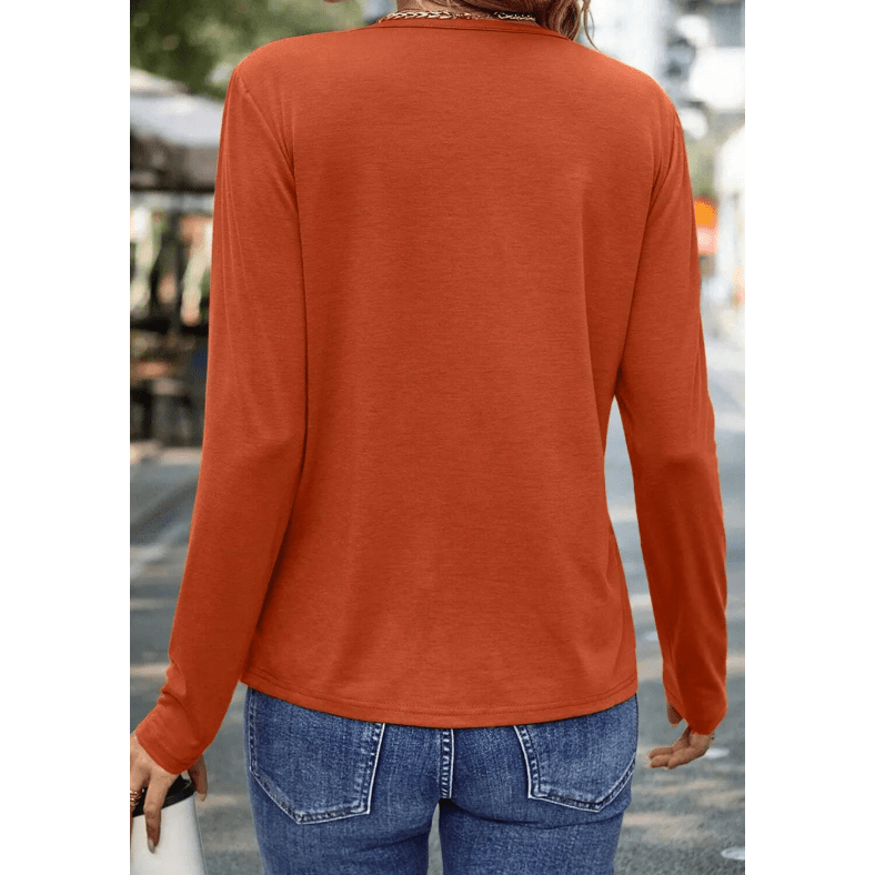 Indy Orange Asymmetric Seam Detail Solid Color Long Sleeve Top