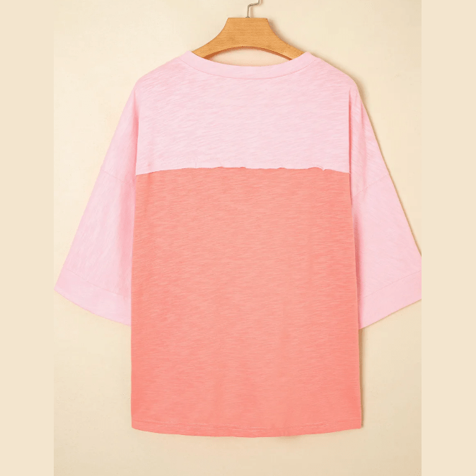 Renee Pink Flower Patched Exposed Seam Bracelet Sleeve Oversized T Shirt