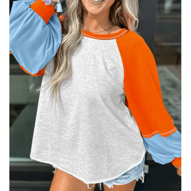 Hattie Light Grey Color Block Raglan Sleeve Contrast Stitching Loose Fit Top