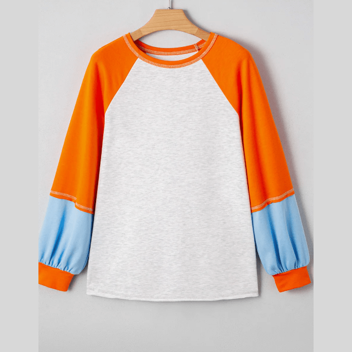 Hattie Light Grey Color Block Raglan Sleeve Contrast Stitching Loose Fit Top