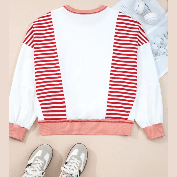 Mabry Red Stripe Colorblock Patchwork Contrast Stitching Oversize Sweatshirt