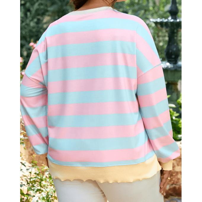Ashton Sky Blue Stripe Drop Shoulder Crewneck PLUS SIZE Sweatshirt