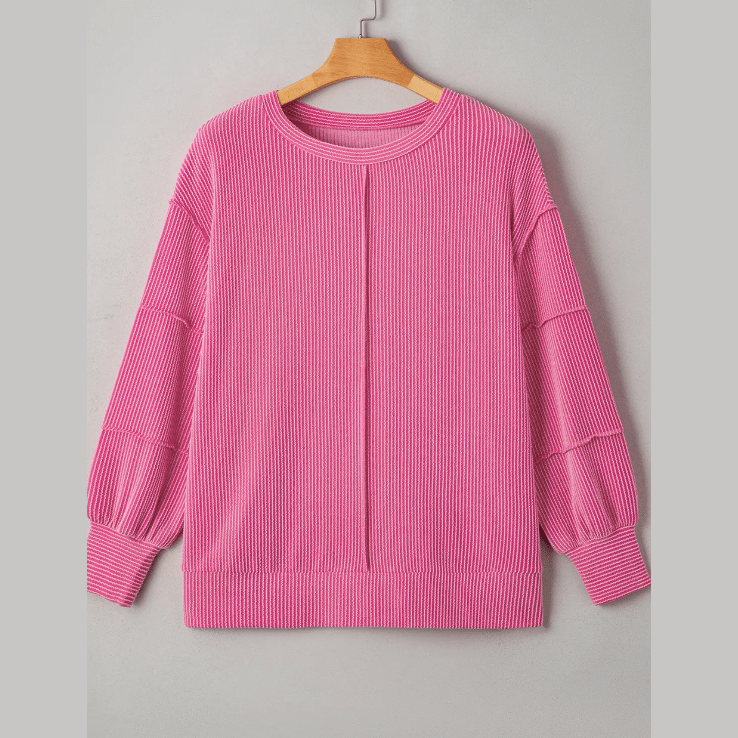 Misty Spiral Ribbed Exposed Seam Detail PLUS SIZE Long Sleeve Top