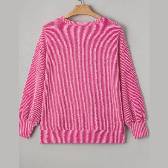 Misty Spiral Ribbed Exposed Seam Detail PLUS SIZE Long Sleeve Top