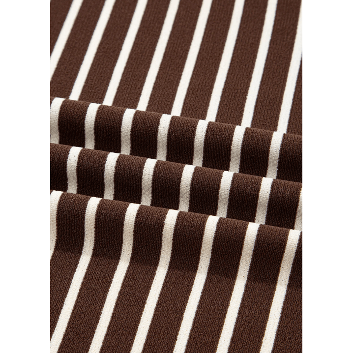 Gena Brown Stripe Ribbed Cropped Crew Neck Long Sleeve T Shirt