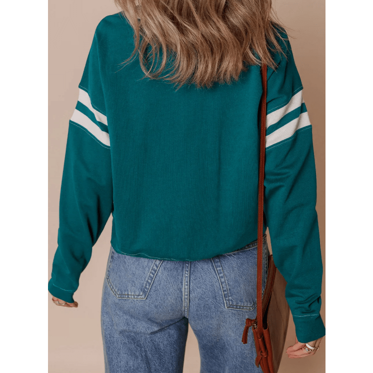 Elliott Green Contrast Striped Patchwork Round Neck Drop Shoulder Sweatshirt