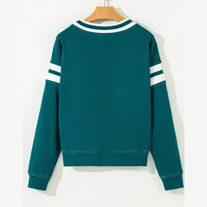 Elliott Green Contrast Striped Patchwork Round Neck Drop Shoulder Sweatshirt