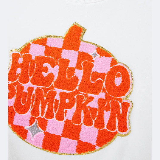 White Terry Halloween Pumpkin Patched Pattern Pullover Sweatshirt