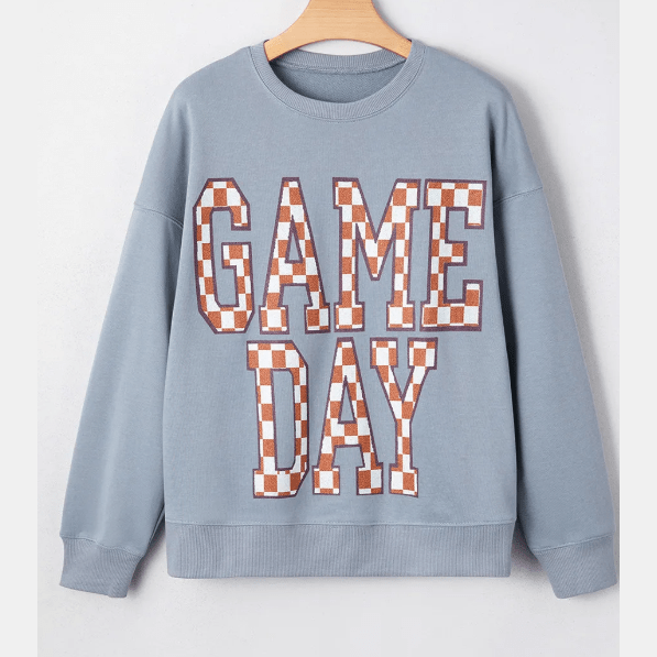 Grey GAME DAY Checkered Letter Graphic Oversize Sweatshirt