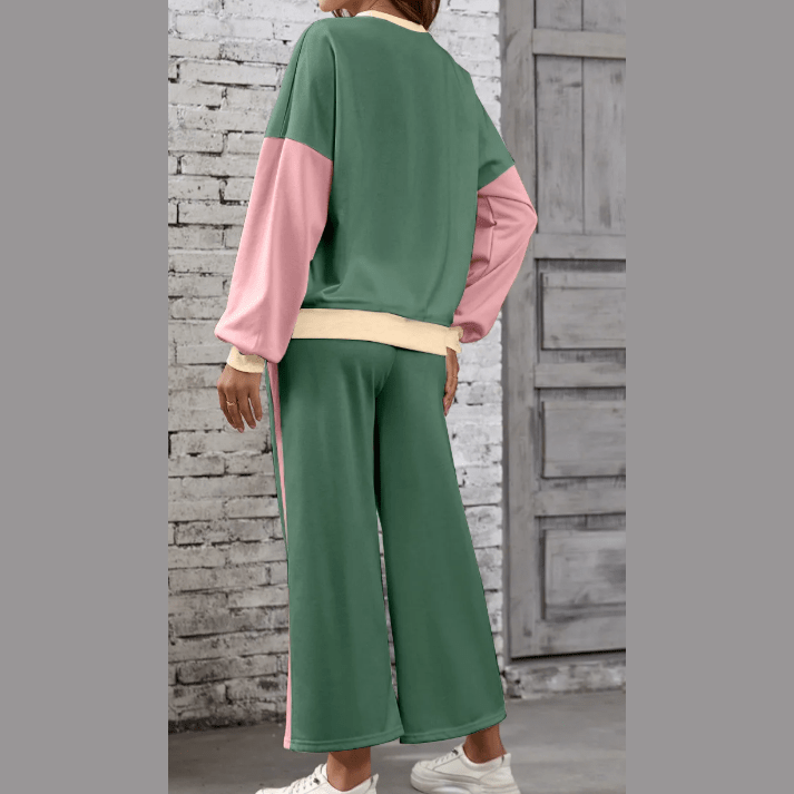 Khloe Mist Green 2pcs Color Block Pullover Loose Pant Set