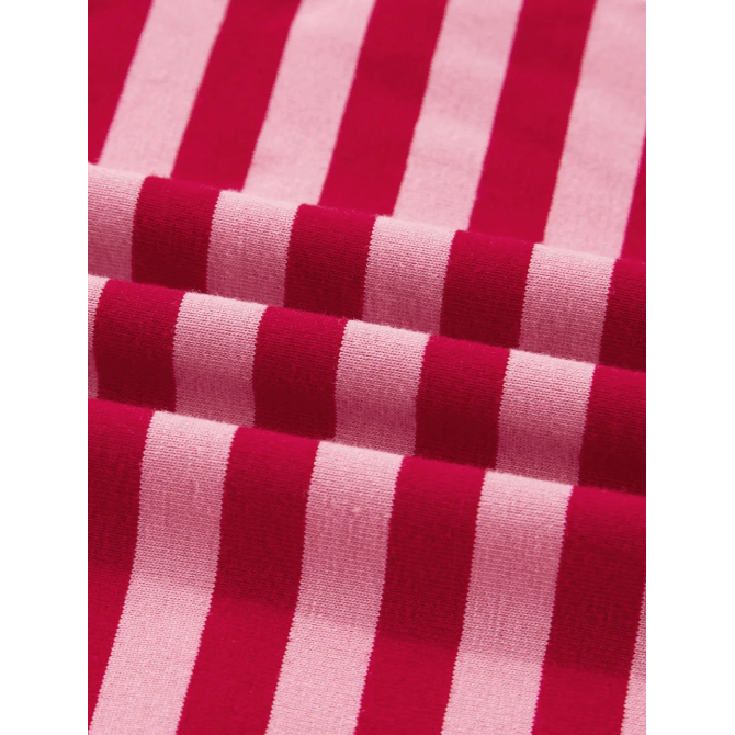 Louise Strawberry Pink Mix Striped Drop Shoulder Patchwork Sleeve V Neck Pullover