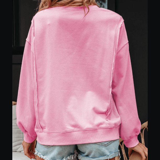 Grace Bonbon Lace Insert Bow Embroidered Exposed Seam Sweatshirt