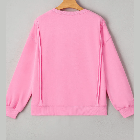 Grace Bonbon Lace Insert Bow Embroidered Exposed Seam Sweatshirt