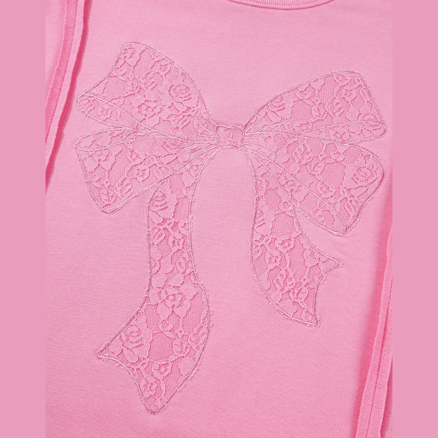 Grace Bonbon Lace Insert Bow Embroidered Exposed Seam Sweatshirt