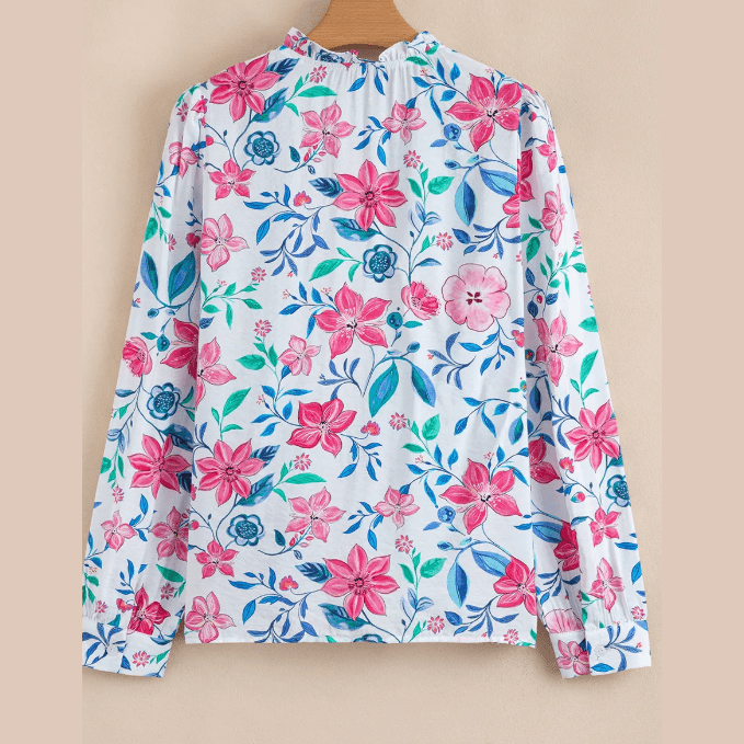 Chancie Pink Floral Print Lace Detail Button-up Long Sleeve Shirt
