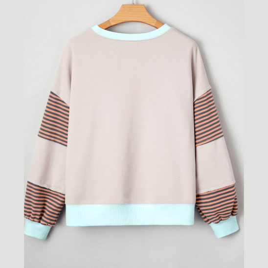 Avis Blue Striped Colorblock Patchwork Drop Shoulder Sweatshirt