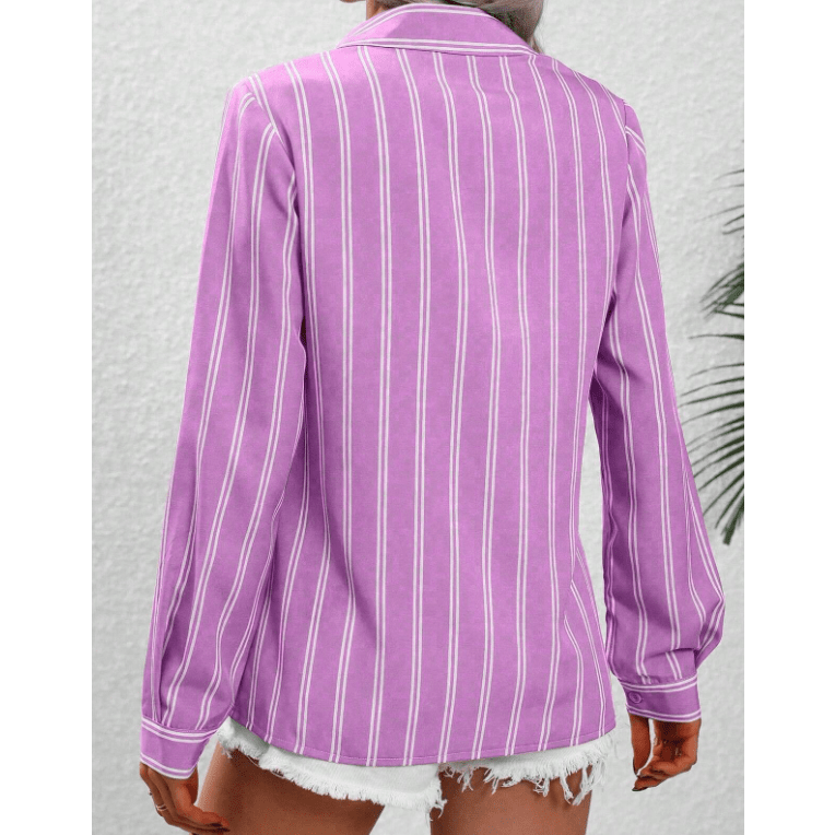 Lory Purple Button Front Long Sleeve Blouse