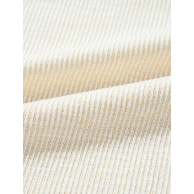Lilah Beige Exposed Seam Textured Knit V Neck Pullover Top