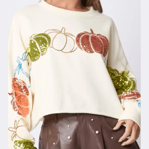 Pumpkin Sequin Long Sleeve Sweatshirt