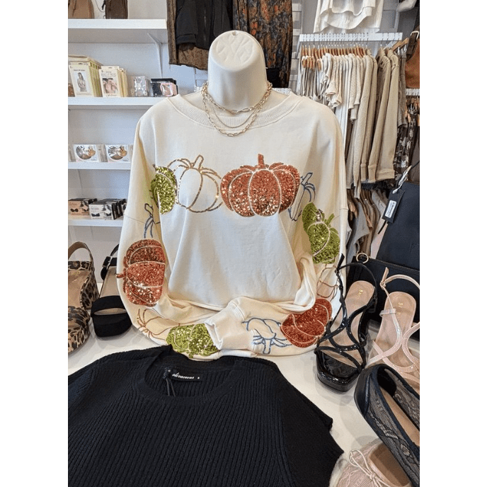 Pumpkin Sequin Long Sleeve Sweatshirt