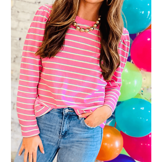 RTS Stripe Textured Knit Round Neck Long Sleeve Top