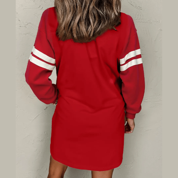 Red Varsity Contrast Banded Sleeve Shift Sweatshirt Dress