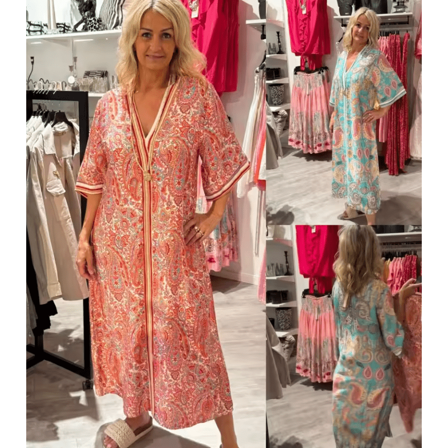 Karah V Neck Floral Pattern Half Sleeved Bohemian Dress - 2 Colors
