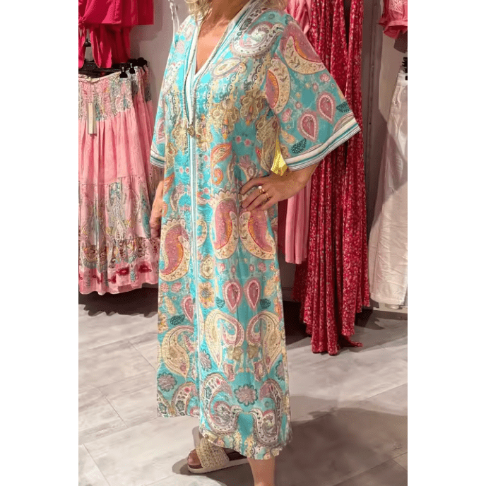 Karah V Neck Floral Pattern Half Sleeved Bohemian Dress - 2 Colors