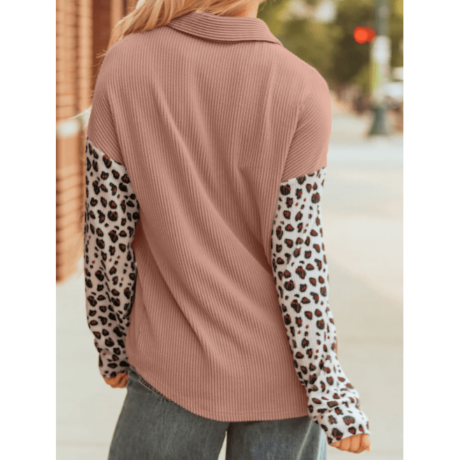 Adeline Dark Khaki Leopard Patched Twisted Ribbed Western Casual Shacket